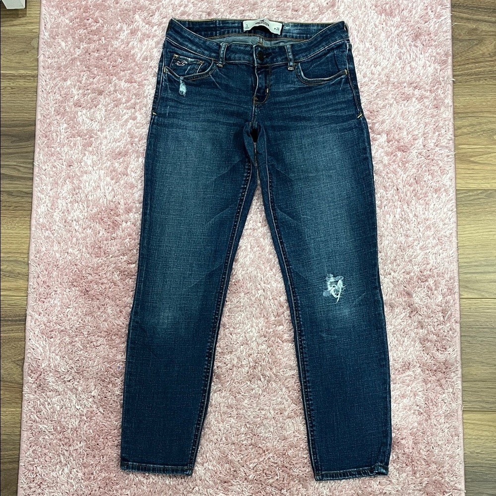 Hollister Women's Distressed Dark Blue Skinny Jeans